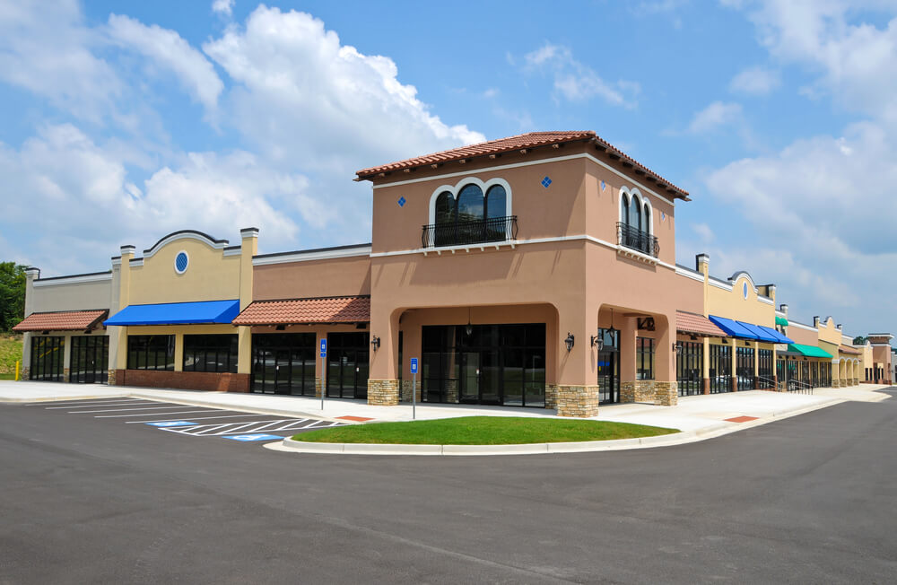 A new commercial retail space in Austin Texas with roofing materials installed by TAG Roofing & Exteriors.