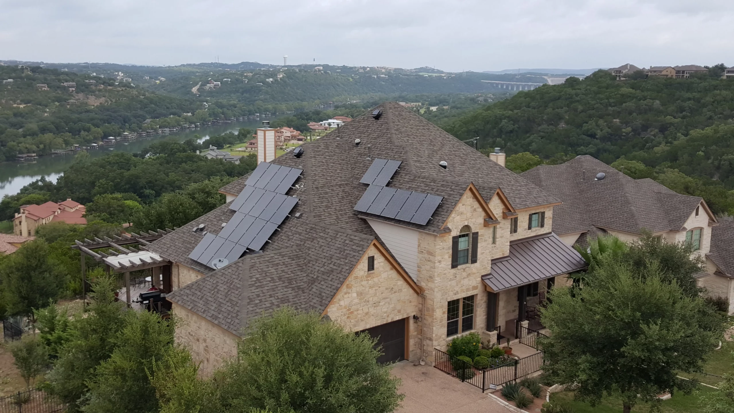 Aerial view of a home in Killeen, Texas with new solar panels.